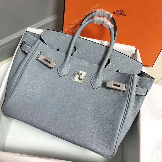 Hermes女包 愛馬仕Birkin Hermes鉑金包 togo小牛皮 亞麻藍 蠟線半手工縫製  am1714